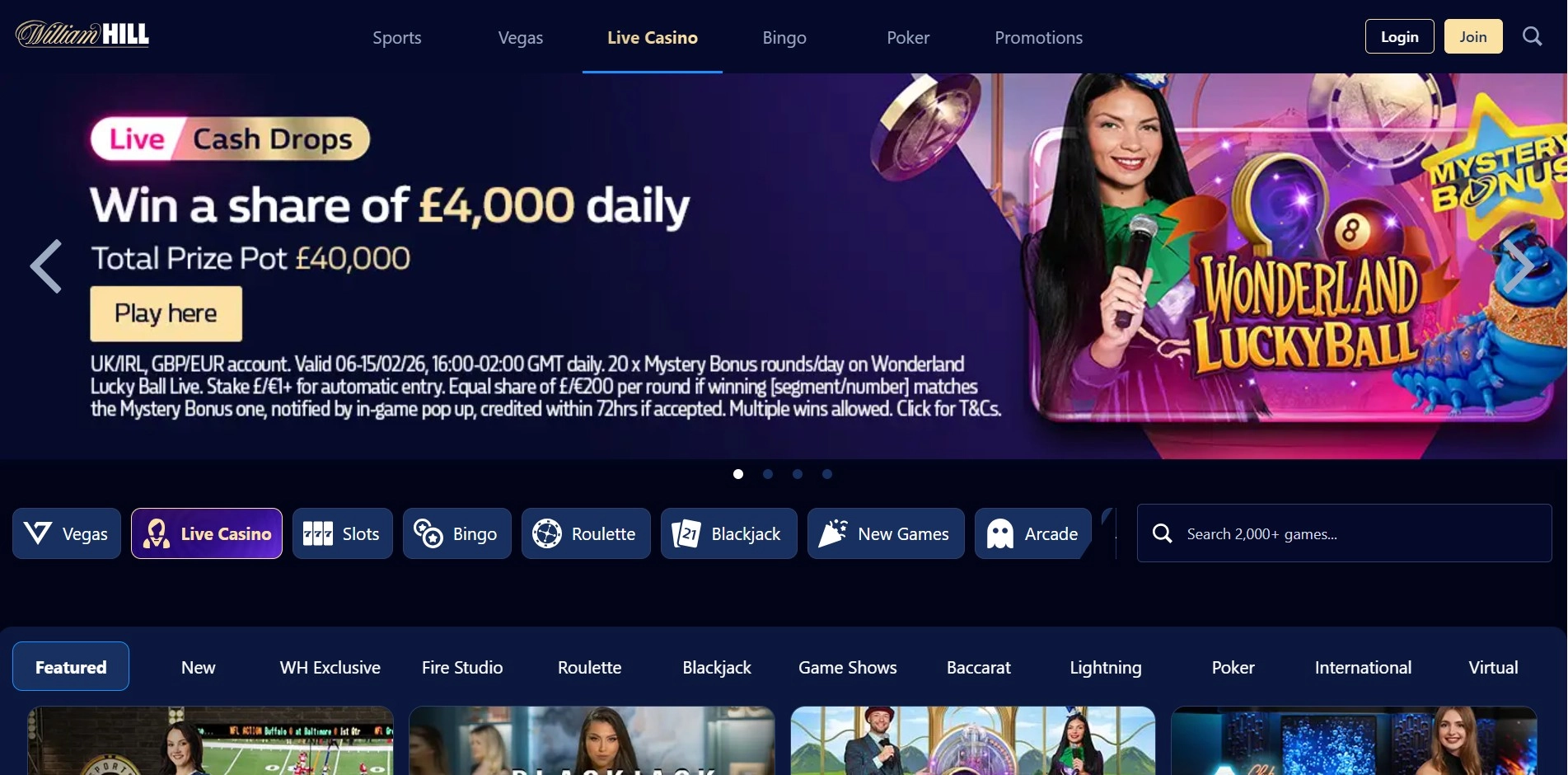 Leading High Payout Casino with Must Drop Jackpots: William Hill